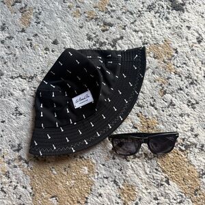 Black Patterned Bucket Hat and Sunglasses